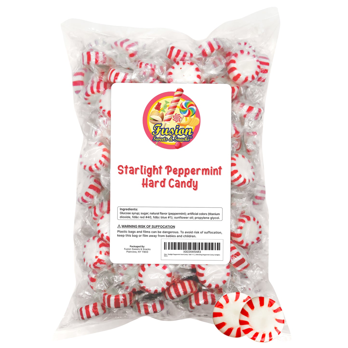Starlight Peppermint Hard Candy - Bulk 1 Pound Individually Wrapped Peppermints, Refreshing Peppermint Candies, Starlights Mints - Valentines Day Candy