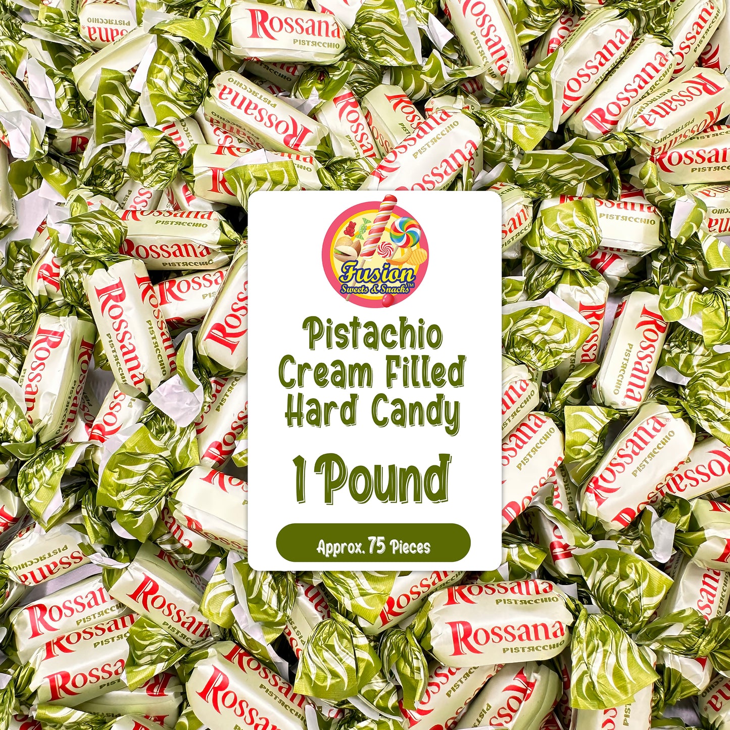 Rossana Pistachio Candy – 1 Pound Bag – Italian Hard Candy Individually Wrapped – Classic Pistachio Treat – Puntini Style Sweets – Authentic Italian Candy from Italy