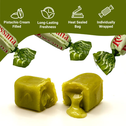 Rossana Pistachio Candy – 1 Pound Bag – Italian Hard Candy Individually Wrapped – Classic Pistachio Treat – Puntini Style Sweets – Authentic Italian Candy from Italy