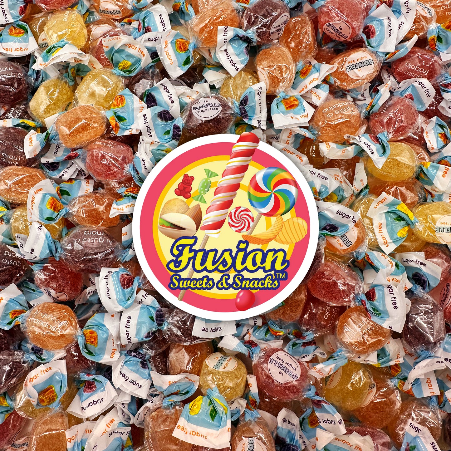 Sugar Free Bonelle Italian Fruit Jelly Candy - 1 Pound (Approx. 115 Pieces) - Sugar Free Candy Individually Wrapped - Perfect For Snacks, Movie Theatre, Gift Baskets, And More