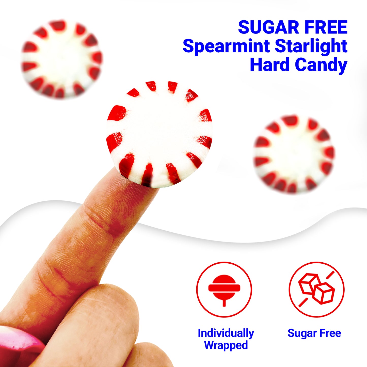 Sugar Free Peppermint Candy - 1 Pound Bulk Bag - Individually Wrapped Sugar Free Starlight Mints- Keto and Diabetic Friendly Sugarless Hard Candy