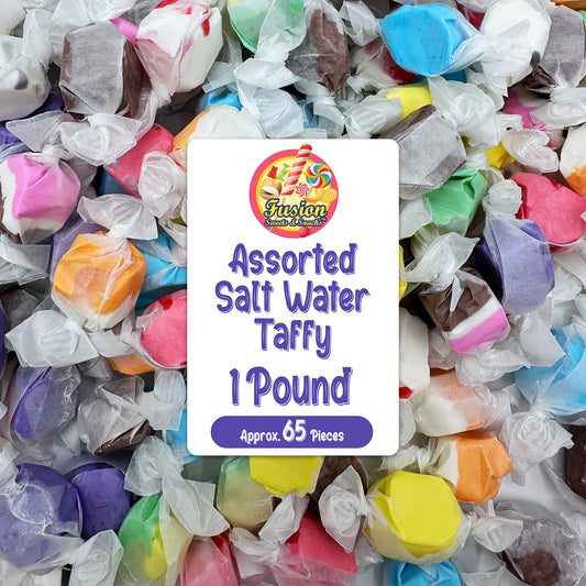 Assorted Salt Water Taffy Individually Wrapped - 1 Pound Bag - Saltwater Taffy Bulk Candy Individually Wrapped - Old Fashioned Retro Candy - Party Favor Dessert Snack