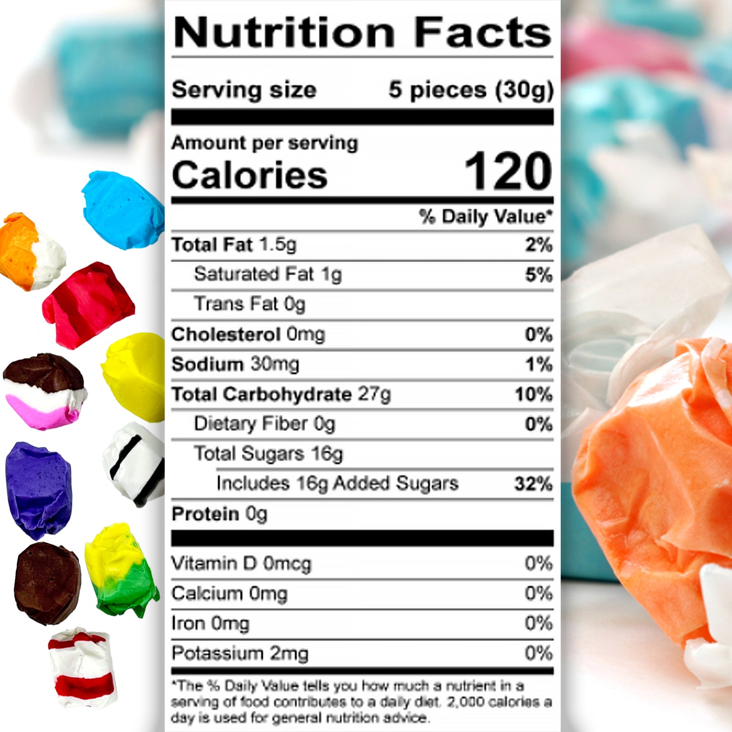 Assorted Salt Water Taffy Individually Wrapped - 2 Pound Bag - Saltwater Taffy Bulk Candy Individually Wrapped - Old Fashioned Retro Candy - Party Favor Dessert Snack