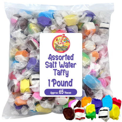 Assorted Salt Water Taffy Individually Wrapped - 1 Pound Bag - Saltwater Taffy Bulk Candy Individually Wrapped - Old Fashioned Retro Candy - Party Favor Dessert Snack