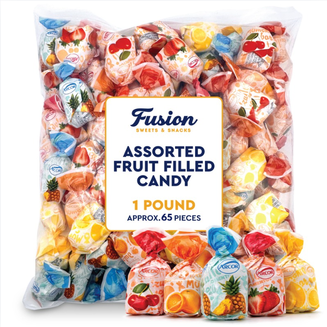 Fruit Filled Candy - Assorted 1 Pound Bulk Bag, Arcor Bon Bon Fruitfuls Candy, Individually Wrapped Hard Candy