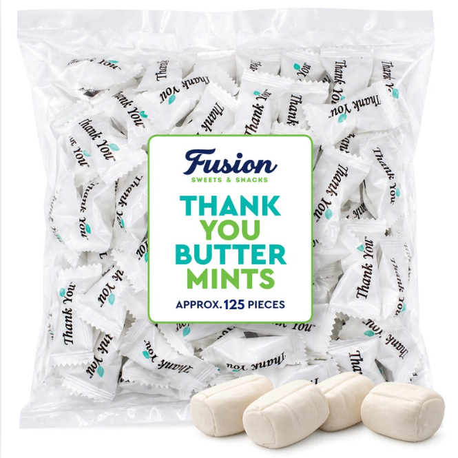 Thank You Butter Mints Individually Wrapped - 125 Count, After Dinner Mints, Soft Pillow Mints, Bulk Wedding Mints for Reception, Baby Shower & Funeral Favors for Guests