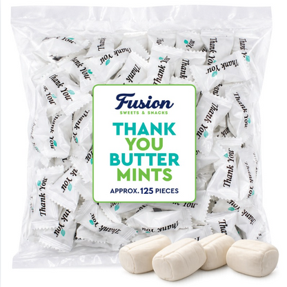 Thank You Butter Mints Individually Wrapped - 125 Count, After Dinner Mints, Soft Pillow Mints, Bulk Wedding Mints for Reception, Baby Shower & Funeral Favors for Guests
