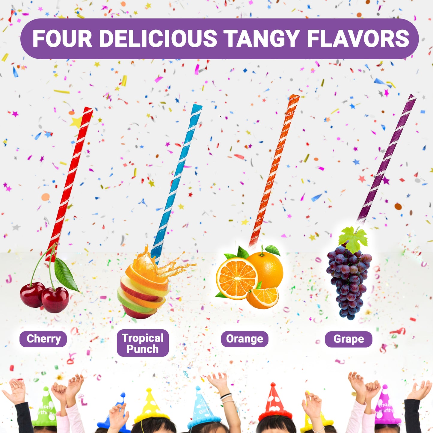 Sour Filled Candy Straws - 120 Count Bulk Bag - Tropical Punch, Orange, Cherry, Grape Flavors - Silly Stix Candy Straws