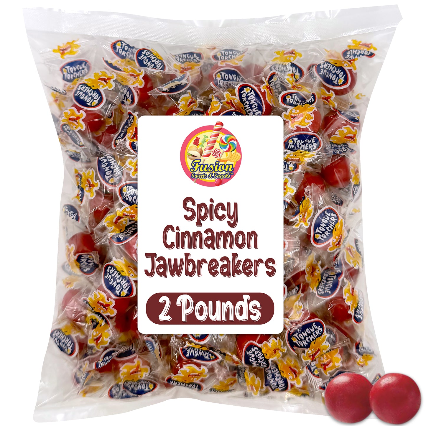 Spicy Cinnamon Jawbreakers – 2 Pounds, Tongue Torchers Fireballs, Individually Wrapped – Hot Atomic Fireballs Hard Candy, Fireball Treats Bulk, Cinnamon Fire Balls Jaw Breakers