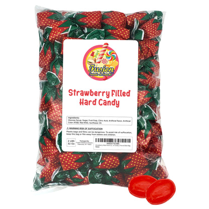 Strawberry Filled Hard Candy - Individually Wrapped Strawberry Bon Bons Candy 2 Pound Bulk Bag