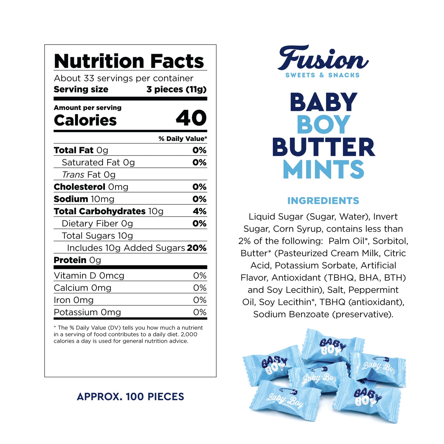 Baby Boy Buttermints - 100 Count - Baby Shower Butter Mints Individually Wrapped - Baby Shower Candy