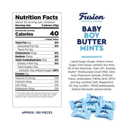 Baby Boy Buttermints - 100 Count - Baby Shower Butter Mints Individually Wrapped - Baby Shower Candy