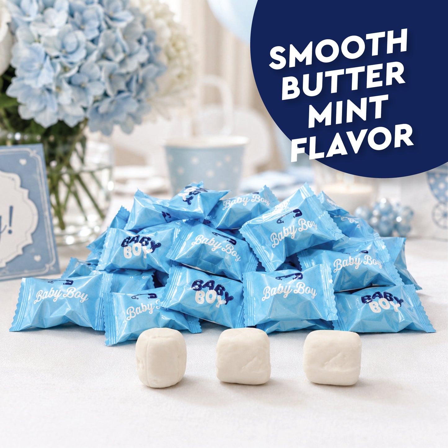 Baby Boy Buttermints - 100 Count - Baby Shower Butter Mints Individually Wrapped - Baby Shower Candy