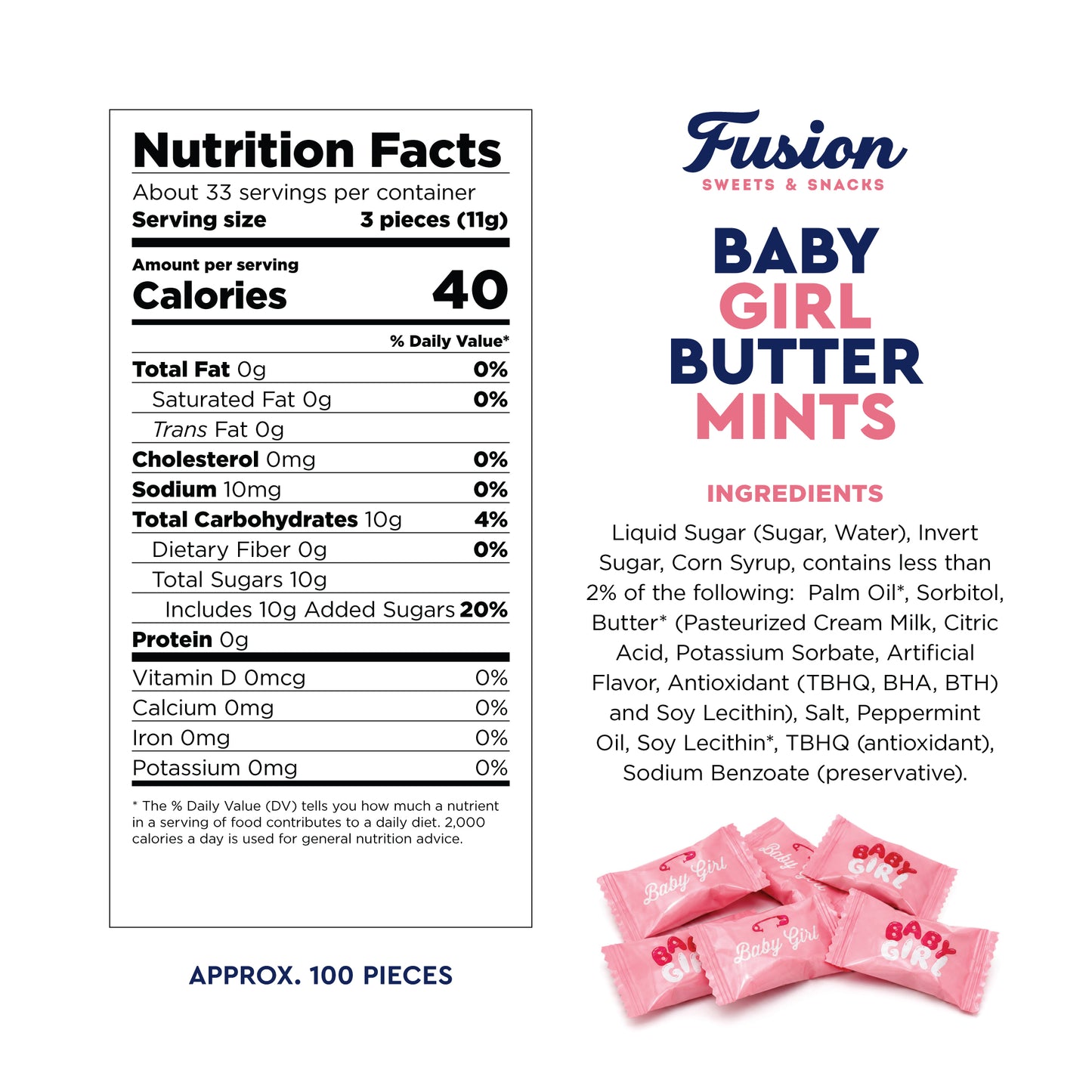 Baby Girl Buttermints - 100 Count - Baby Shower Butter Mints - Baby Shower Candy