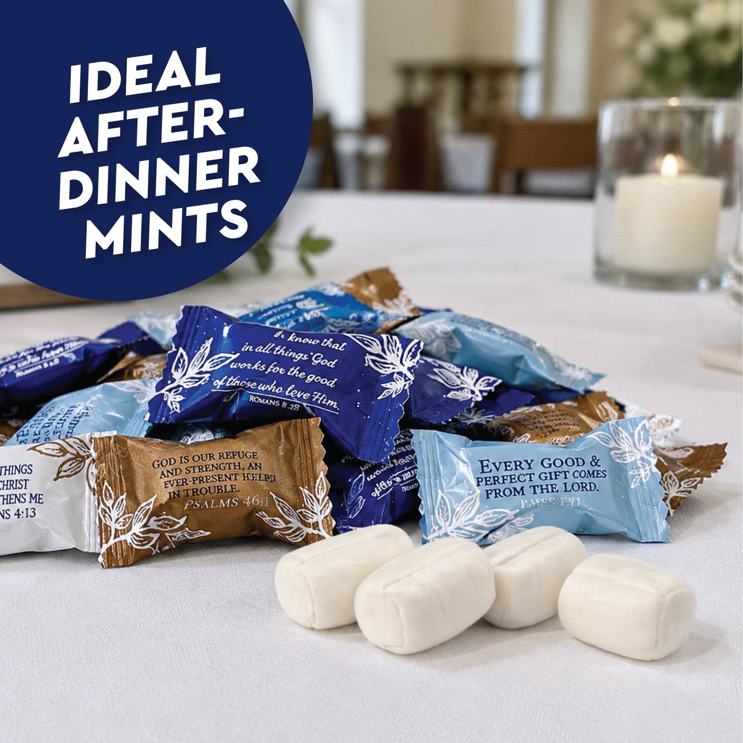 Bible Verse Buttermints About 100 Count – Soft Butter Mints Individually Wrapped After Dinner Mint, Christian Scripture Candy, Thank You Party Mints & Hospitality Buttermints Bulk