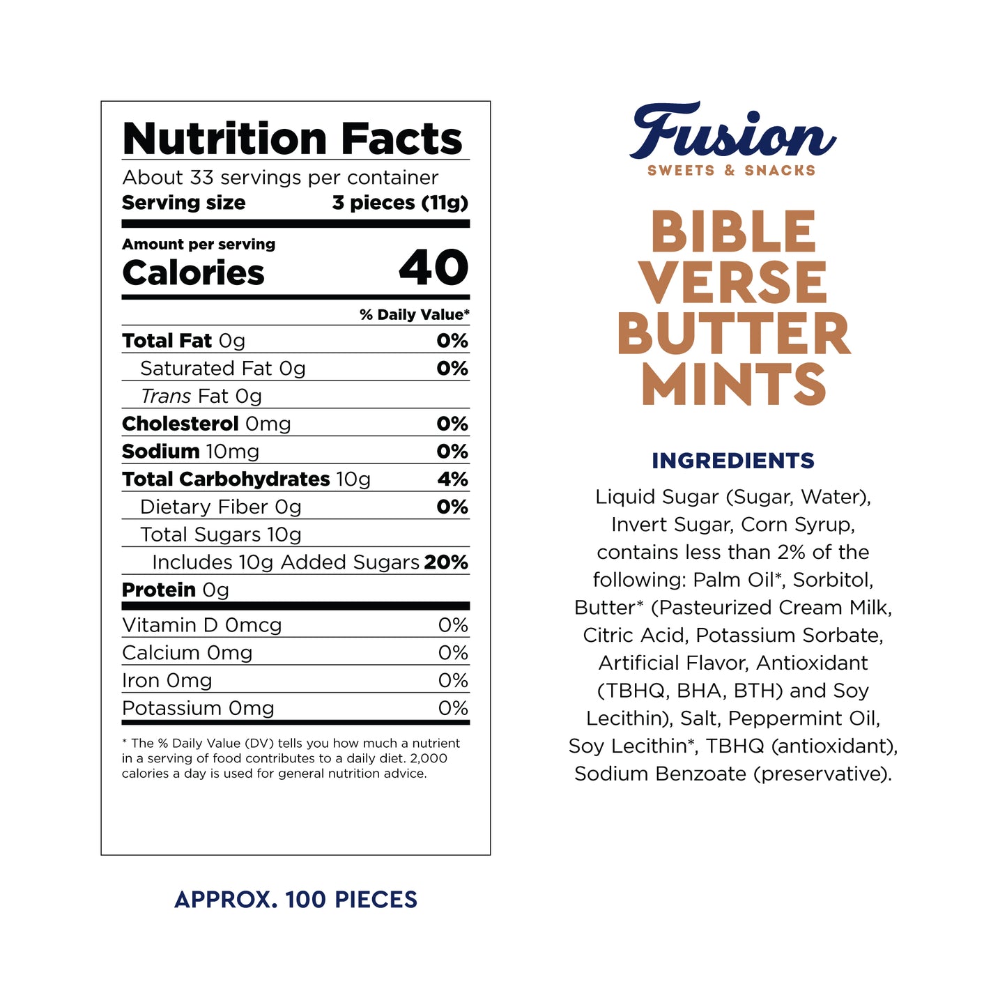 Bible Verse Buttermints 100 Count – Soft Butter Mints Individually Wrapped After Dinner Mint, Christian Scripture Candy, Thank You Party Mints & Hospitality Buttermints Bulk