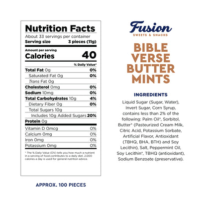 Bible Verse Buttermints 100 Count – Soft Butter Mints Individually Wrapped After Dinner Mint, Christian Scripture Candy, Thank You Party Mints & Hospitality Buttermints Bulk