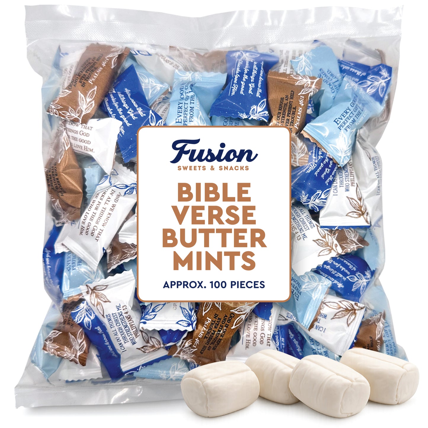 Bible Verse Buttermints 100 Count – Soft Butter Mints Individually Wrapped After Dinner Mint, Christian Scripture Candy, Thank You Party Mints & Hospitality Buttermints Bulk