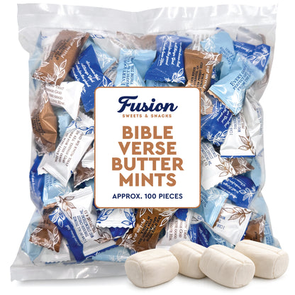 Bible Verse Buttermints 100 Count – Soft Butter Mints Individually Wrapped After Dinner Mint, Christian Scripture Candy, Thank You Party Mints & Hospitality Buttermints Bulk