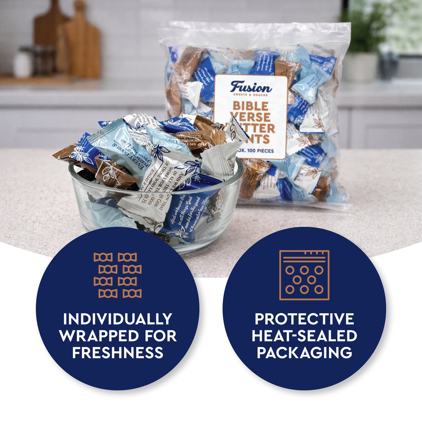 Bible Verse Buttermints 100 Count – Soft Butter Mints Individually Wrapped After Dinner Mint, Christian Scripture Candy, Thank You Party Mints & Hospitality Buttermints Bulk