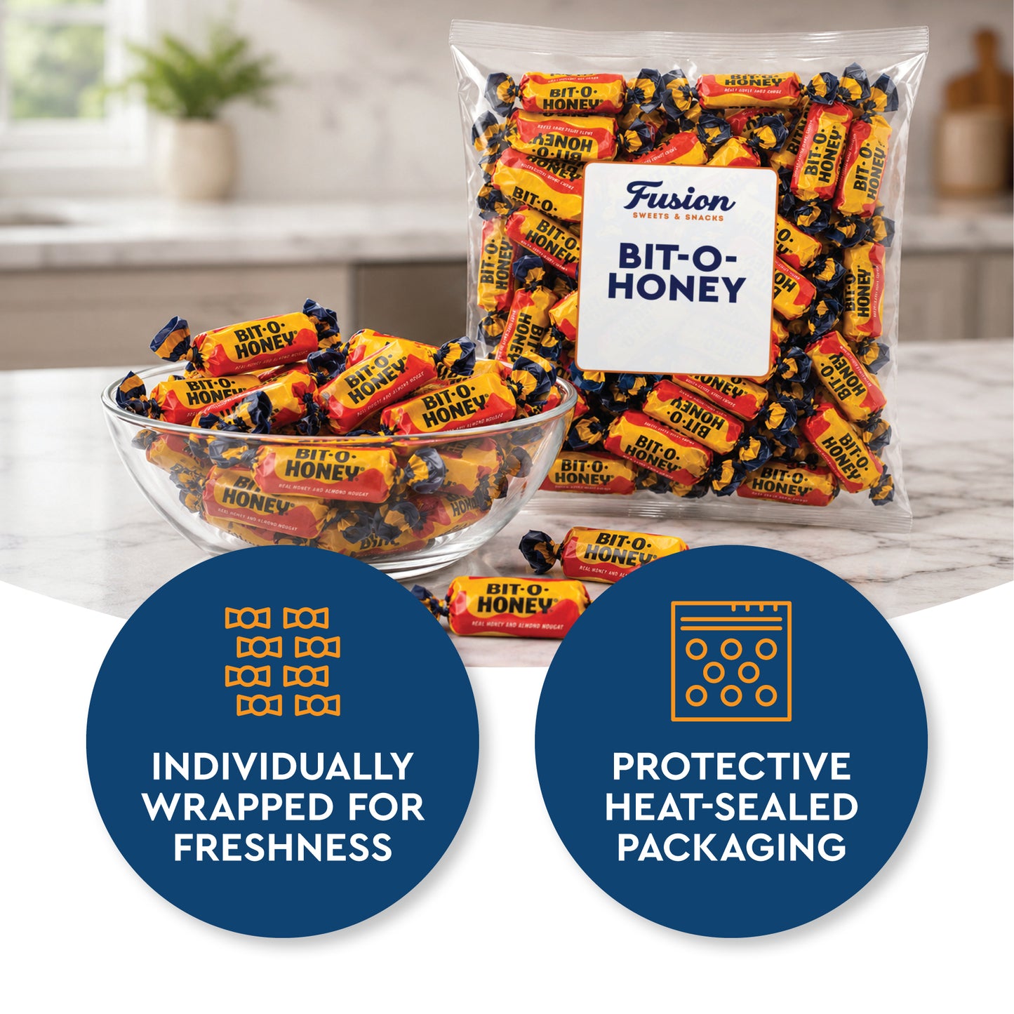 Bit-O-Honey Candy - 1 LB Bulk Bag - Individually Wrapped Retro Candy - Real Honey And Almond Taffy