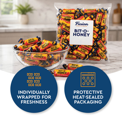 Bit-O-Honey Candy - 1 LB Bulk Bag - Individually Wrapped Retro Candy - Real Honey And Almond Taffy