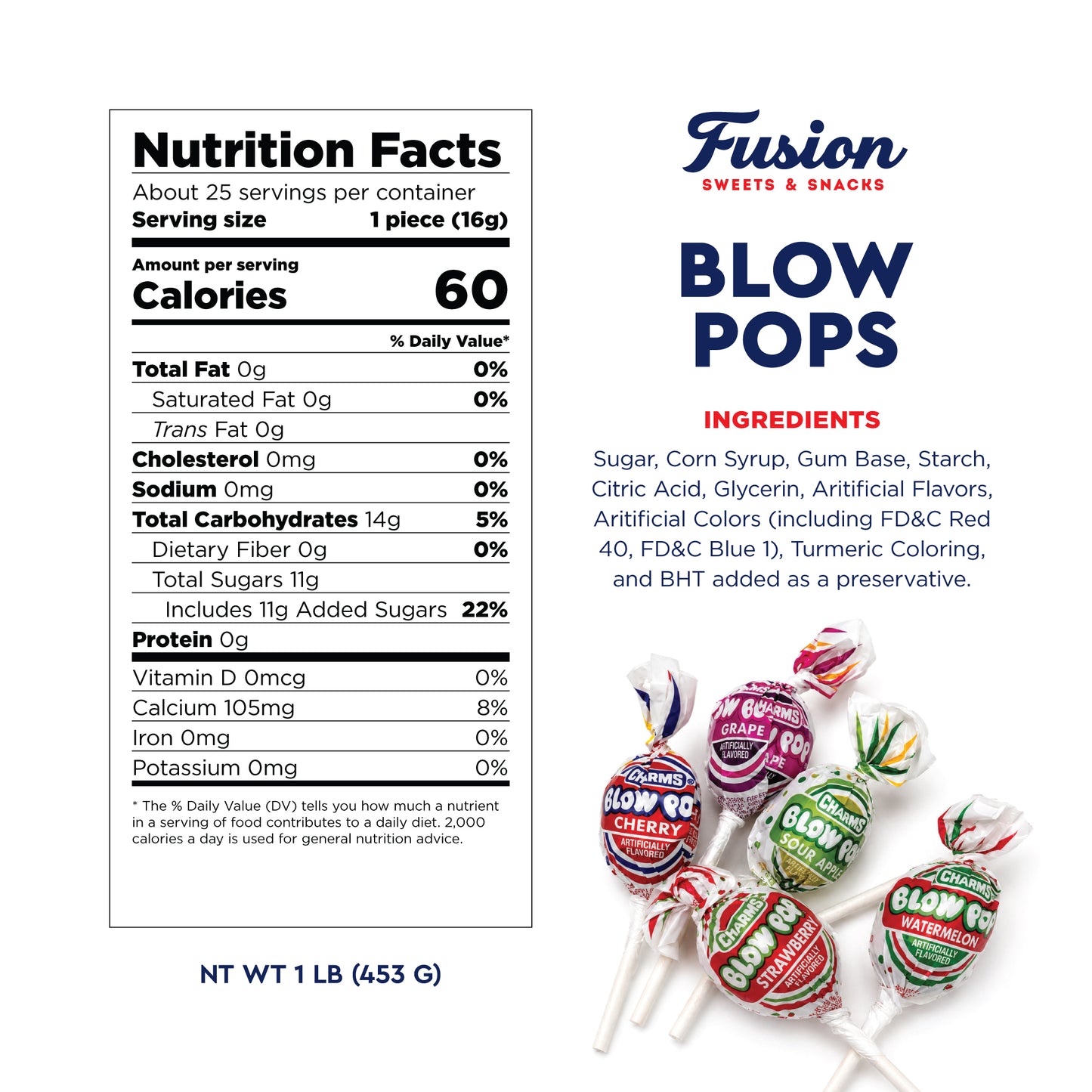 Blow Pops Lollipops – 1 lb Bulk Bag, Assorted Fruit Flavors with Bubble Gum Center