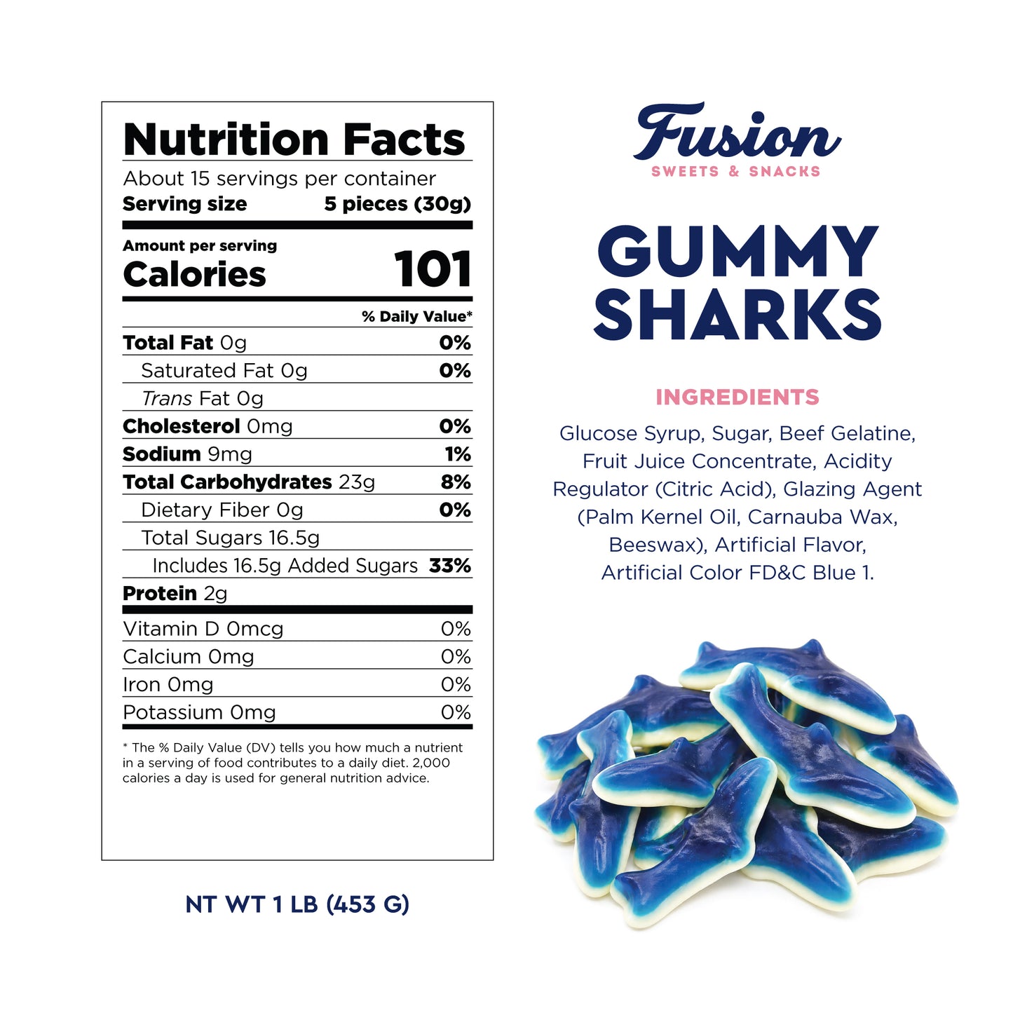 Blue Raspberry Gummy Sharks – 1 Pound Bag Soft Chewy Shark Gummy Candy, Blue Candy Sharks For Parties, Ocean-Theme Snacks, Sour Gummies Lovers, And More