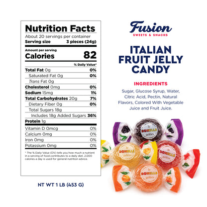 Bonelle Italian Fruit Jelly Candy - 1 Pound Bulk Bag (Approx 60 Pieces), Italian Candy, Jelly Candies Gluten Free & Vegan Individually Wrapped Treats