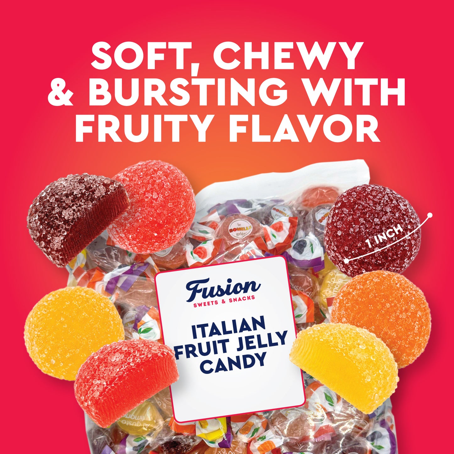 Bonelle Italian Fruit Jelly Candy - 1 Pound Bulk Bag (Approx 60 Pieces), Italian Candy, Jelly Candies Gluten Free & Vegan Individually Wrapped Treats