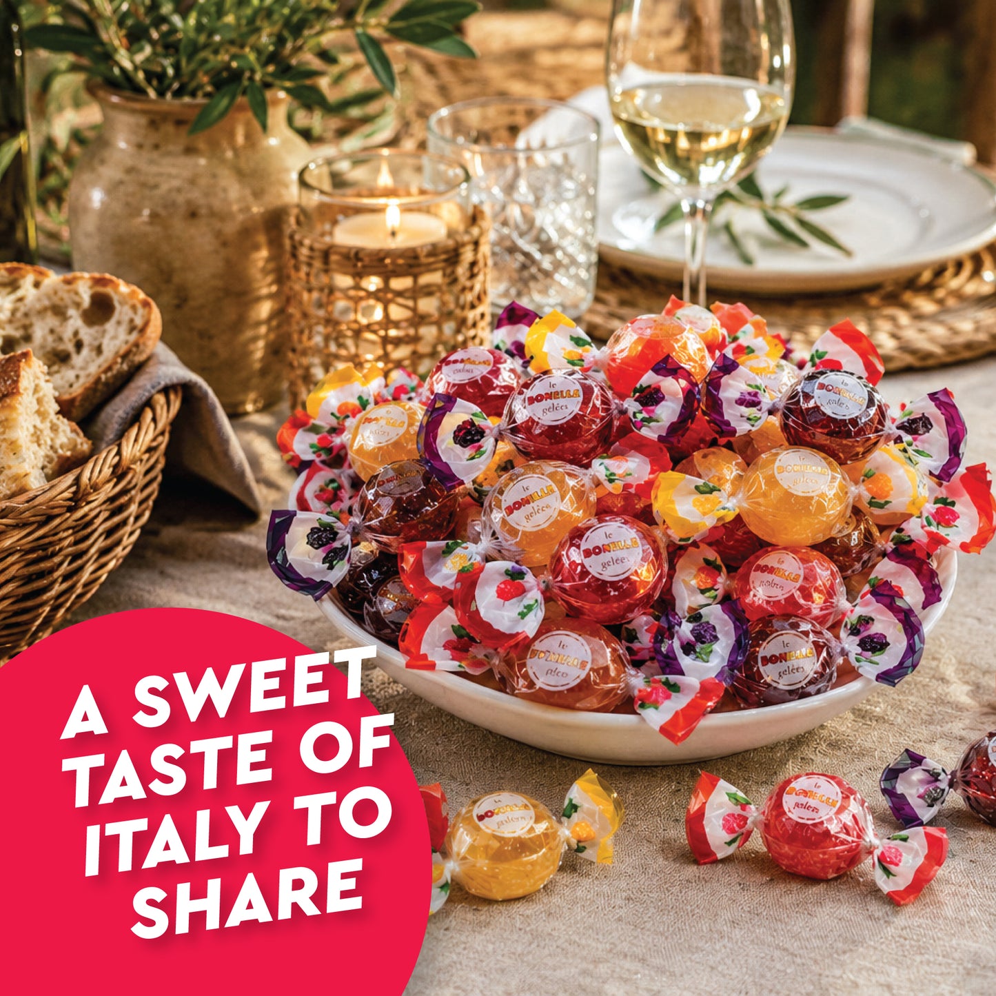 Bonelle Italian Fruit Jelly Candy - 1 Pound Bulk Bag (Approx 60 Pieces), Italian Candy, Jelly Candies Gluten Free & Vegan Individually Wrapped Treats