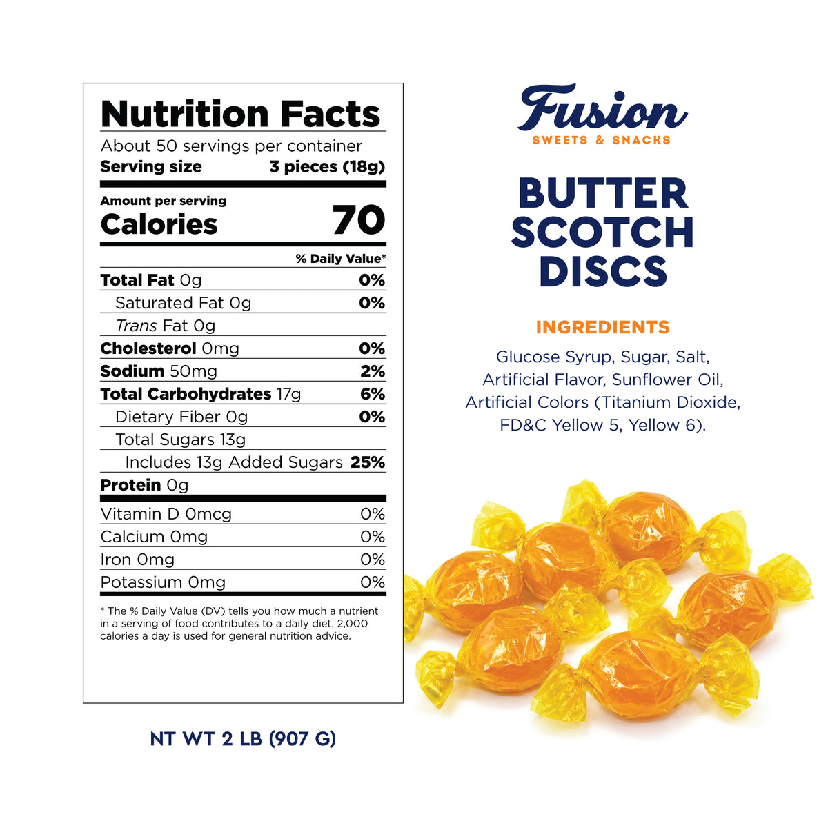 Butterscotch Hard Candy Discs, 2 Pounds Bulk, Individually Wrapped | Old Fashioned Butterscotch Hard Candy, Approx. 150 Pieces, Yellow Classic Buttery Treats