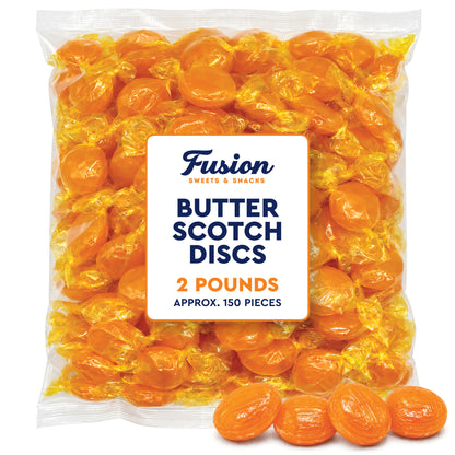 Butterscotch Hard Candy Discs, 2 Pounds Bulk, Individually Wrapped | Old Fashioned Butterscotch Hard Candy, Approx. 150 Pieces, Yellow Classic Buttery Treats