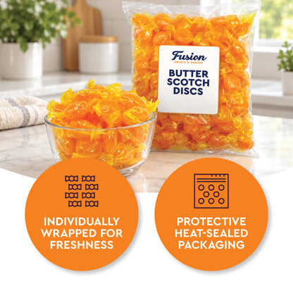 Butterscotch Hard Candy Discs, 2 Pounds Bulk, Individually Wrapped | Old Fashioned Butterscotch Hard Candy, Approx. 150 Pieces, Yellow Classic Buttery Treats