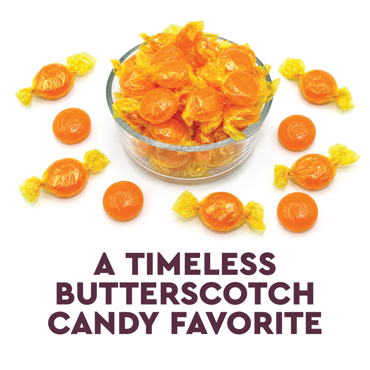 Butterscotch Hard Candy Discs, 2 Pounds Bulk, Individually Wrapped | Old Fashioned Butterscotch Hard Candy, Approx. 150 Pieces, Yellow Classic Buttery Treats