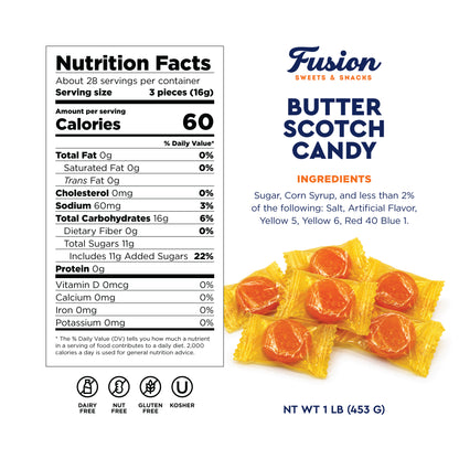 Butterscotch Discs Hard Candy, 1 Pound Bag, Individually Wrapped | Old-Fashioned Butterscotch Hard Candy with Rich Buttery Flavor, Perfect for Candy Bowls, Parties, Offices & Everyday Snacking