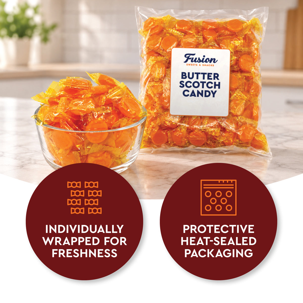 Butterscotch Discs Hard Candy, 2 Pound Bulk Bag, Individually Wrapped | Old-Fashioned Butterscotch Hard Candy with Rich Buttery Flavor, Perfect for Candy Bowls, Parties, Offices & Everyday Snacking