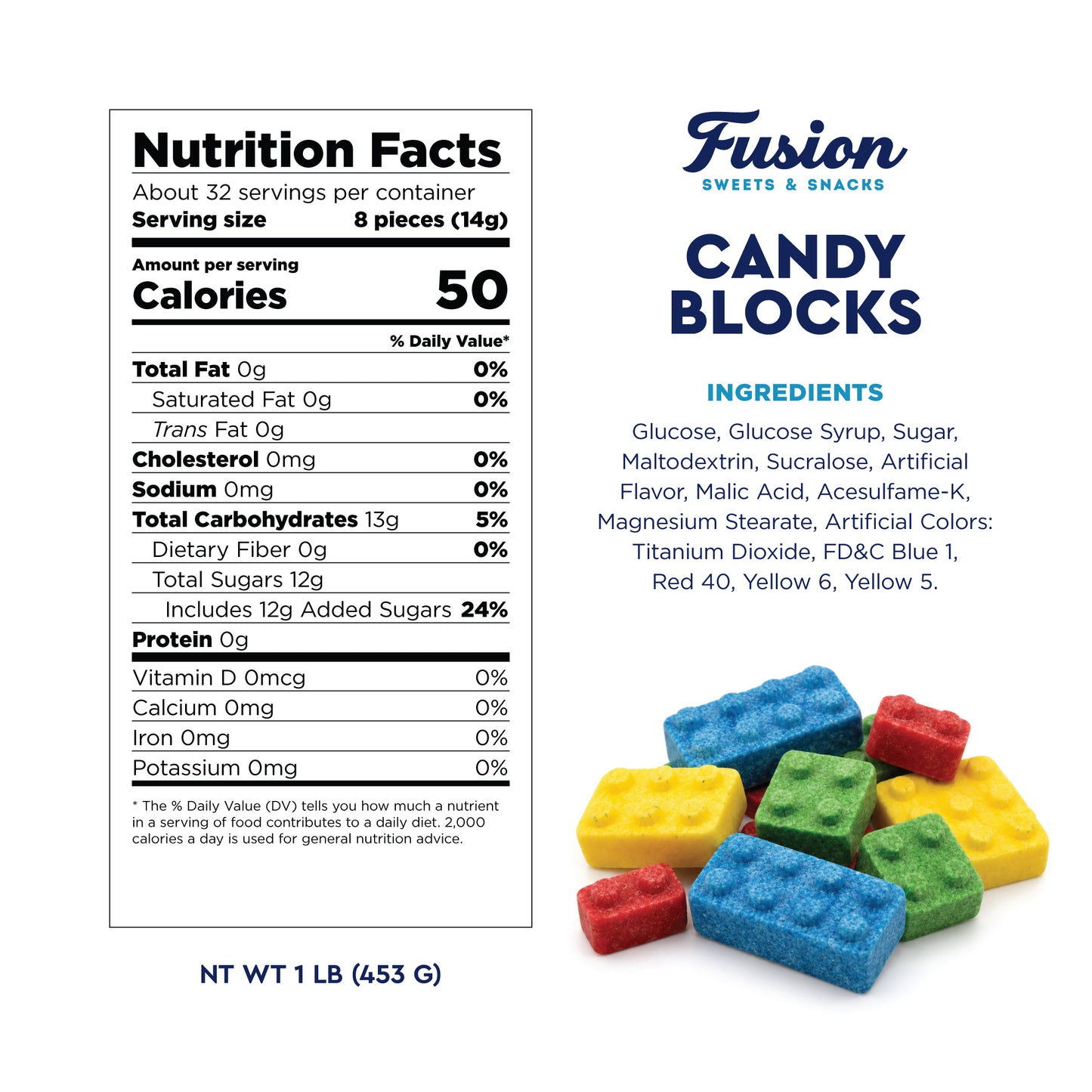 Candy Blocks - 1 Pound, Building Blocks Assorted Fruit Flavor Block Candy