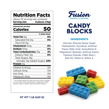 Candy Blocks - 1 Pound, Building Blocks Assorted Fruit Flavor Block Candy