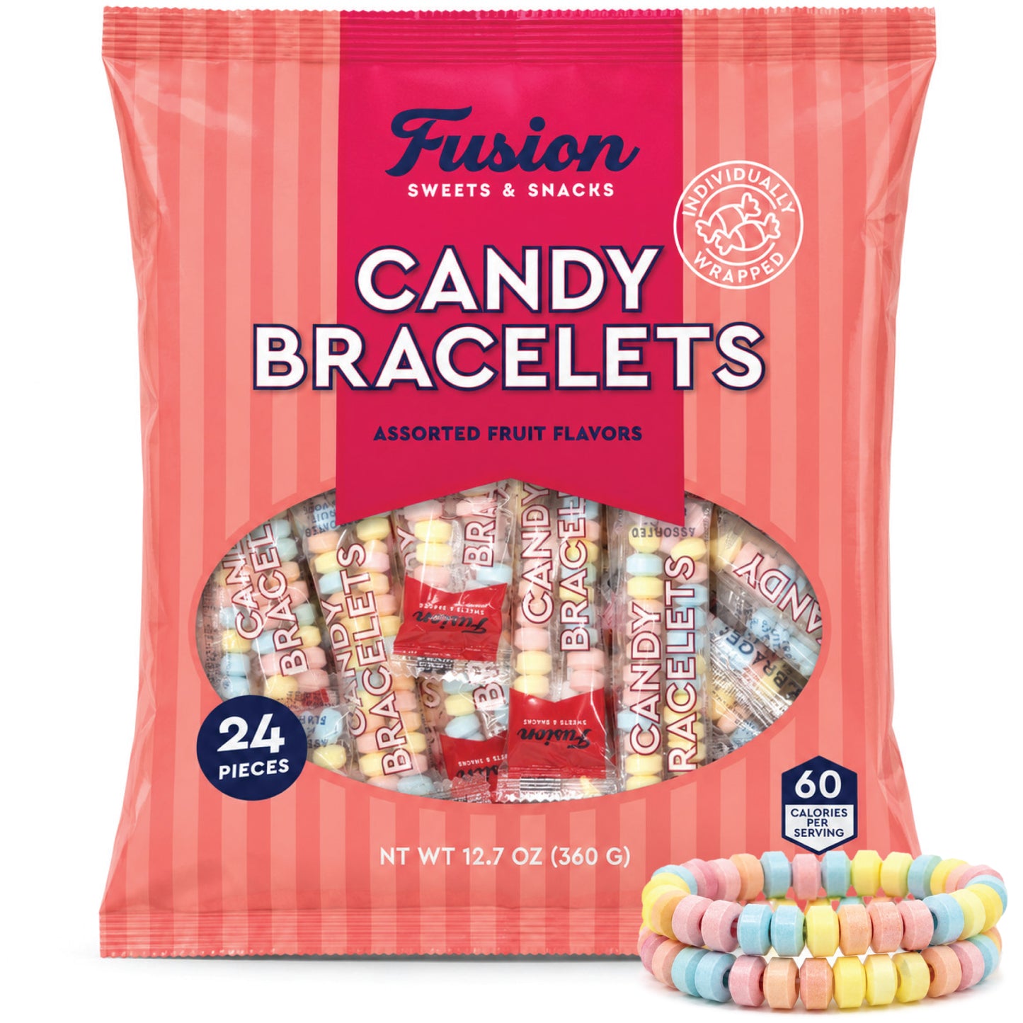 Candy Bracelets Bulk Individually Wrapped - 24 Count Retro Vintage Pastel Jewelry Candy Bracelet for Kids Birthday Goodie Bags, Easter Basket Fillers, Halloween Pinata Stuffers, Valentine Classroom Party Favors