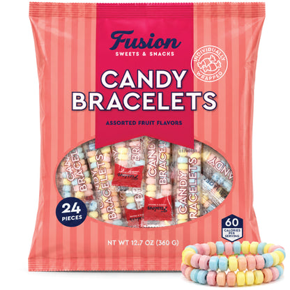 Candy Bracelets Bulk Individually Wrapped - 24 Count Retro Vintage Pastel Jewelry Candy Bracelet for Kids Birthday Goodie Bags, Easter Basket Fillers, Halloween Pinata Stuffers, Valentine Classroom Party Favors