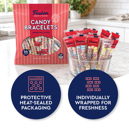 Candy Bracelets Bulk Individually Wrapped - 24 Count Retro Vintage Pastel Jewelry Candy Bracelet for Kids Birthday Goodie Bags, Easter Basket Fillers, Halloween Pinata Stuffers, Valentine Classroom Party Favors