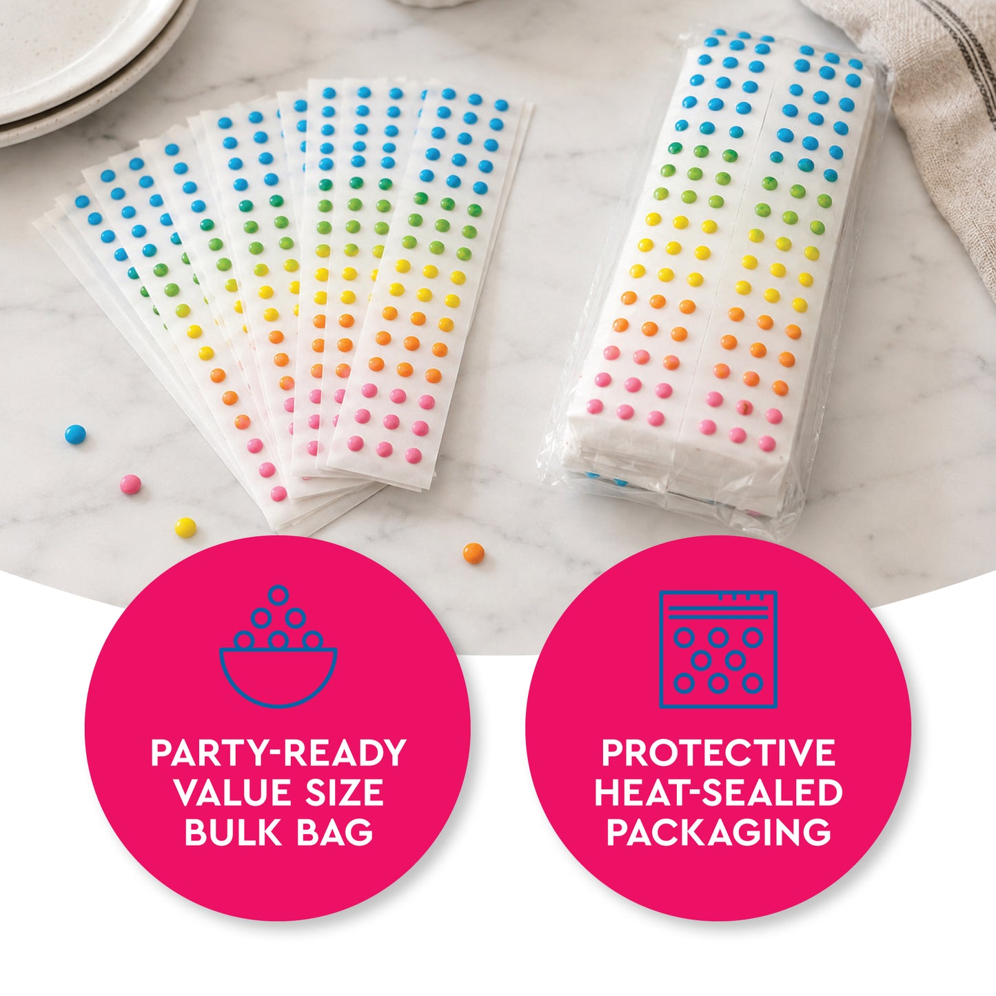 Candy Buttons Strips, Rainbow Buttons on Paper, Approximately 25 Strips of Fruit Flavor Vintage Dots Candies, Pastel Rainbow Candy Buttons on Paper Strips in Bulk G