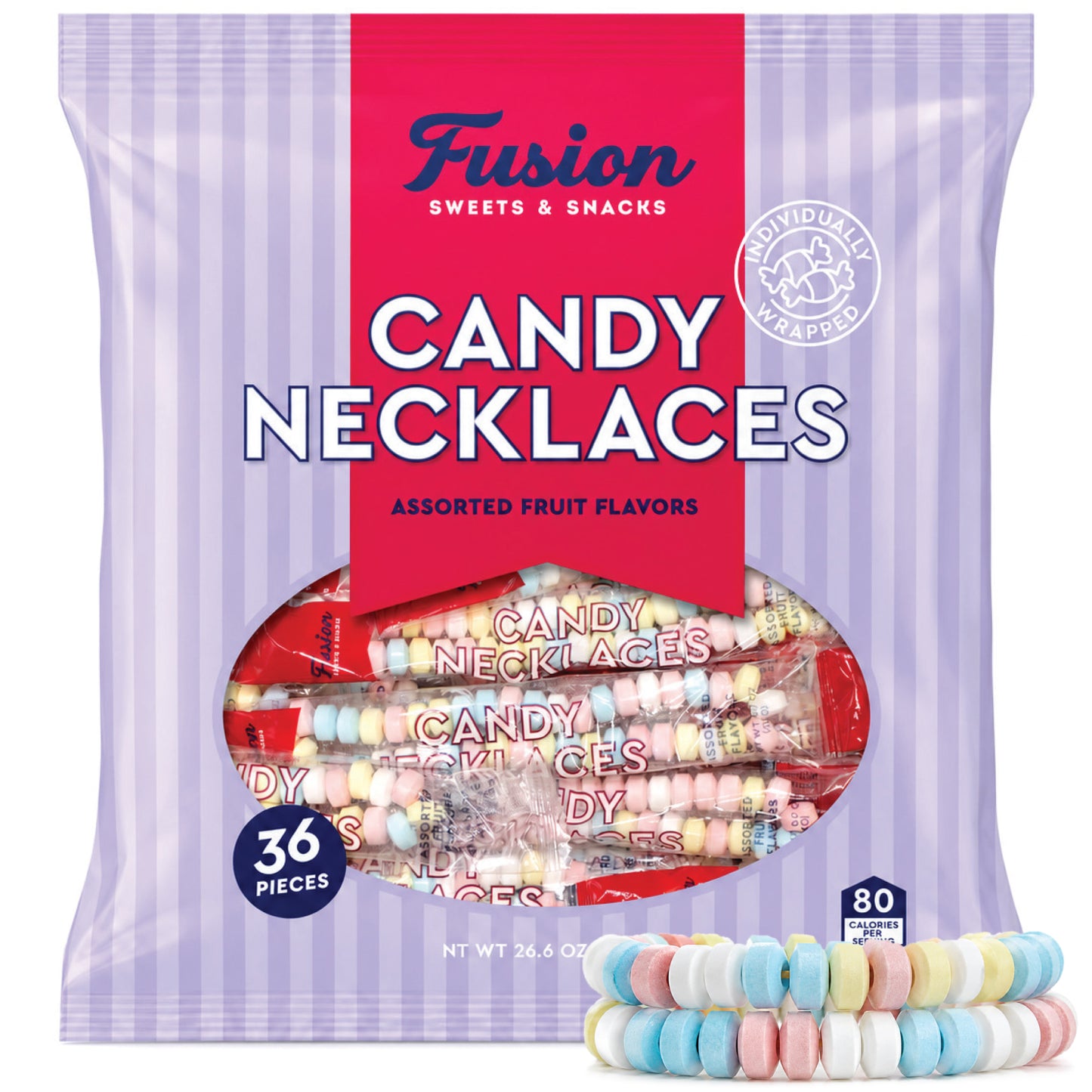 Candy Necklaces 36ct Individually Wrapped Assorted Fruit Flavors | Candy Jewelry for Kids Birthday Party Favor | Retro 80s 90s Bulk Bracelets Goodie Bag | Easter Halloween Valentine