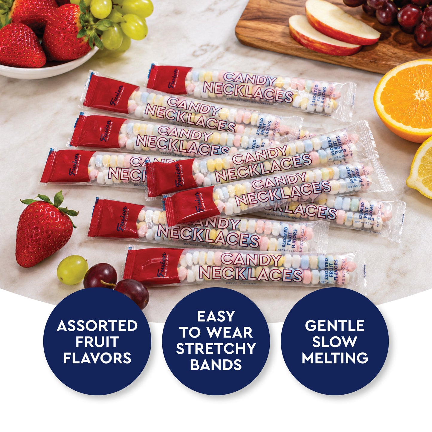 Candy Necklaces 36ct Individually Wrapped Assorted Fruit Flavors | Candy Jewelry for Kids Birthday Party Favor | Retro 80s 90s Bulk Bracelets Goodie Bag | Easter Halloween Valentine