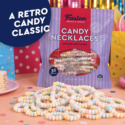 Candy Necklaces 36ct Individually Wrapped Assorted Fruit Flavors | Candy Jewelry for Kids Birthday Party Favor | Retro 80s 90s Bulk Bracelets Goodie Bag | Easter Halloween Valentine