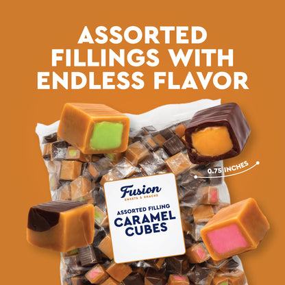 Caramel Candy Mix Assorted Filling – 1 Pound, Individually Wrapped Soft Sweets with Filled Centers – Chewy Caramels, Flavored Caramels – Perfect For Parties, Events, Candy Tables, & More