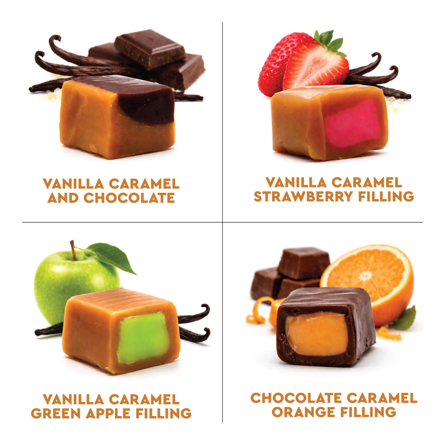 Caramel Candy Mix Assorted Filling – 1 Pound, Individually Wrapped Soft Sweets with Filled Centers – Chewy Caramels, Flavored Caramels – Perfect For Parties, Events, Candy Tables, & More