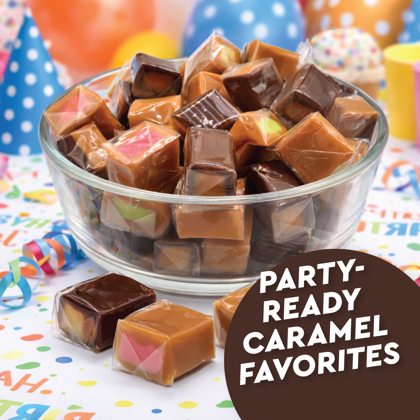 Caramel Candy Mix Assorted Filling – 1 Pound, Individually Wrapped Soft Sweets with Filled Centers – Chewy Caramels, Flavored Caramels – Perfect For Parties, Events, Candy Tables, & More