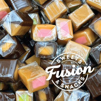Caramel Candy Mix Assorted Filling – 1 Pound, Individually Wrapped Soft Sweets with Filled Centers – Chewy Caramels, Flavored Caramels – Perfect For Parties, Events, Candy Tables, & More